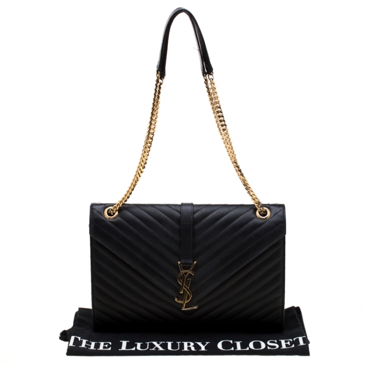 Pre Owned Saint Laurent Black Leather Monogram Envelope Shoulder Bag