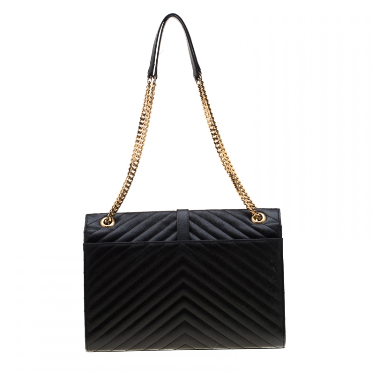 Pre Owned Saint Laurent Black Leather Monogram Envelope Shoulder Bag