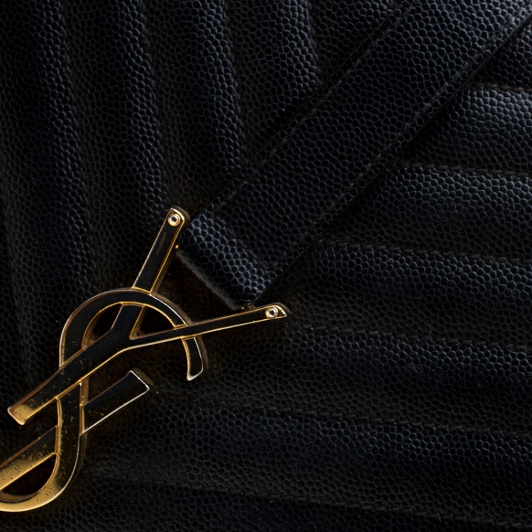 Pre Owned Saint Laurent Black Leather Monogram Envelope Shoulder Bag