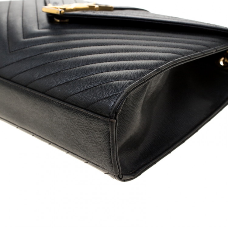 Pre Owned Saint Laurent Black Leather Monogram Envelope Shoulder Bag
