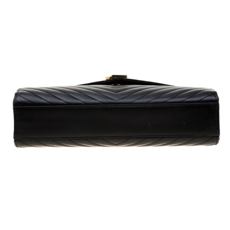 Pre Owned Saint Laurent Black Leather Monogram Envelope Shoulder Bag