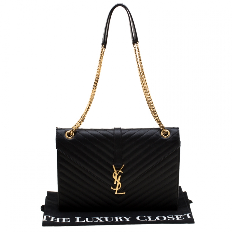 Pre Owned Saint Laurent Black Matelasse Leather Large Cassandre Flap Bag