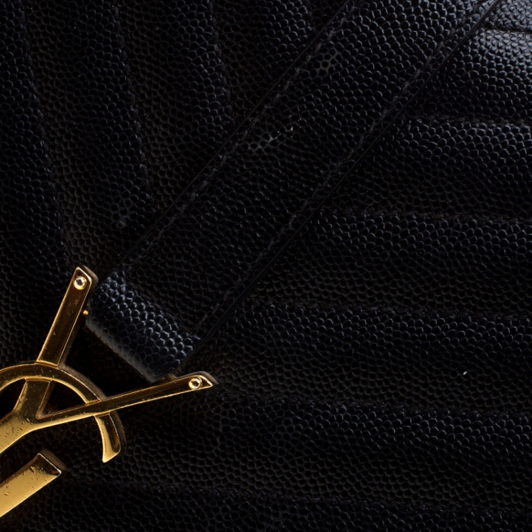 Pre Owned Saint Laurent Black Matelasse Leather Large Cassandre Flap Bag