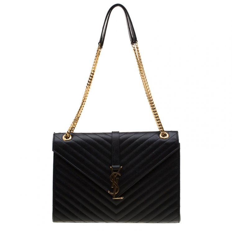 Pre Owned Saint Laurent Black Matelasse Leather Large Cassandre Flap Bag