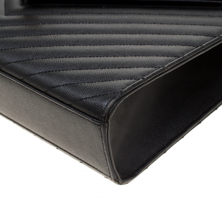 Pre Owned Saint Laurent Black Matelasse Leather Large Cassandre Flap Bag