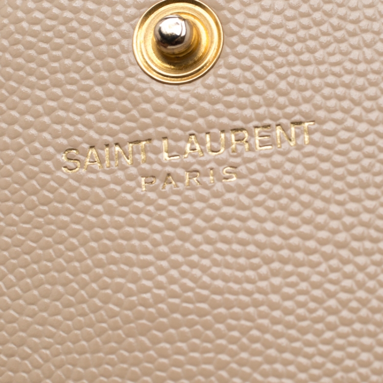 Pre Owned Saint Laurent Beige Leather Monogram Envelope Wallet-On-Chain