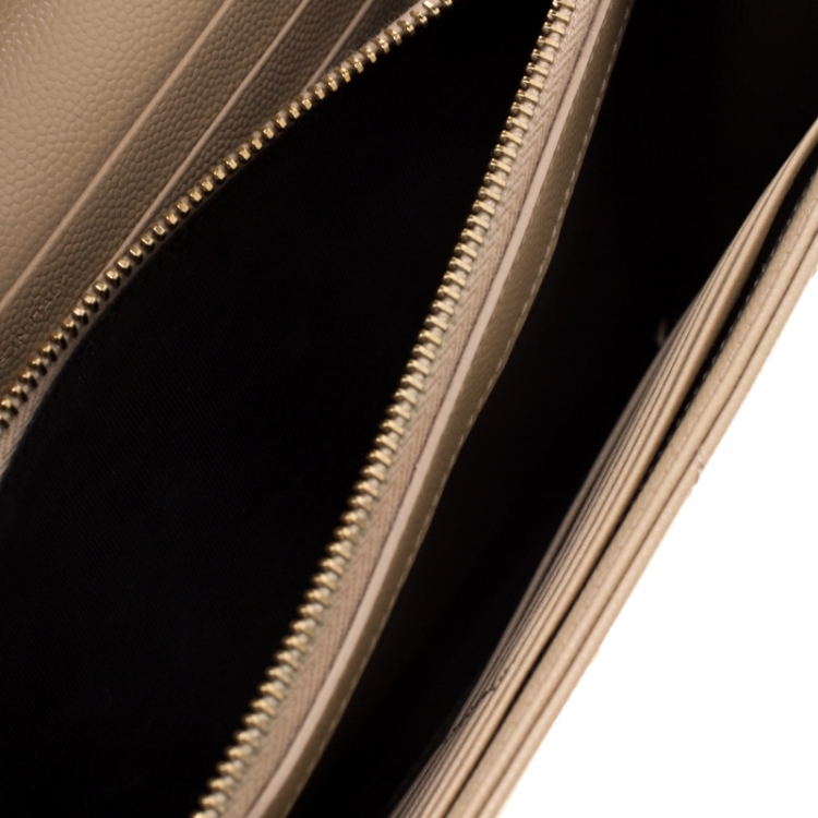 Pre Owned Saint Laurent Beige Leather Monogram Envelope Wallet-On-Chain