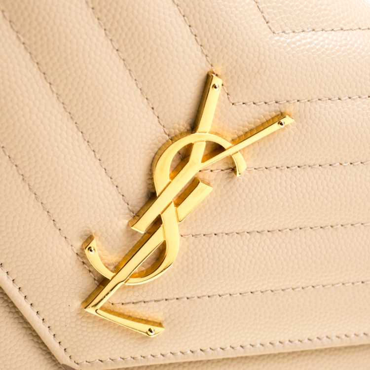 Pre Owned Saint Laurent Beige Leather Monogram Envelope Wallet-On-Chain