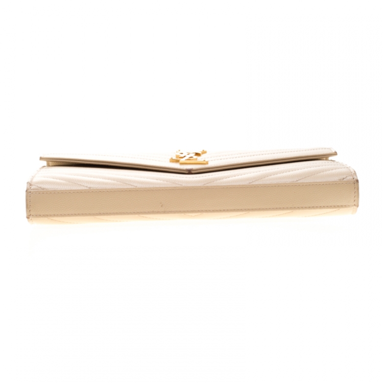 Pre Owned Saint Laurent Beige Leather Monogram Envelope Wallet-On-Chain