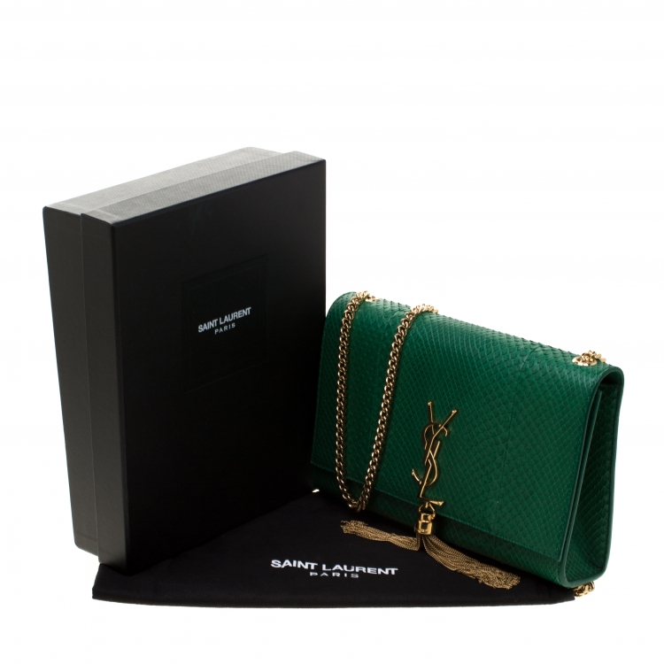 Pre Owned Saint Laurent Green Python Kate Monogram Shoulder Bag