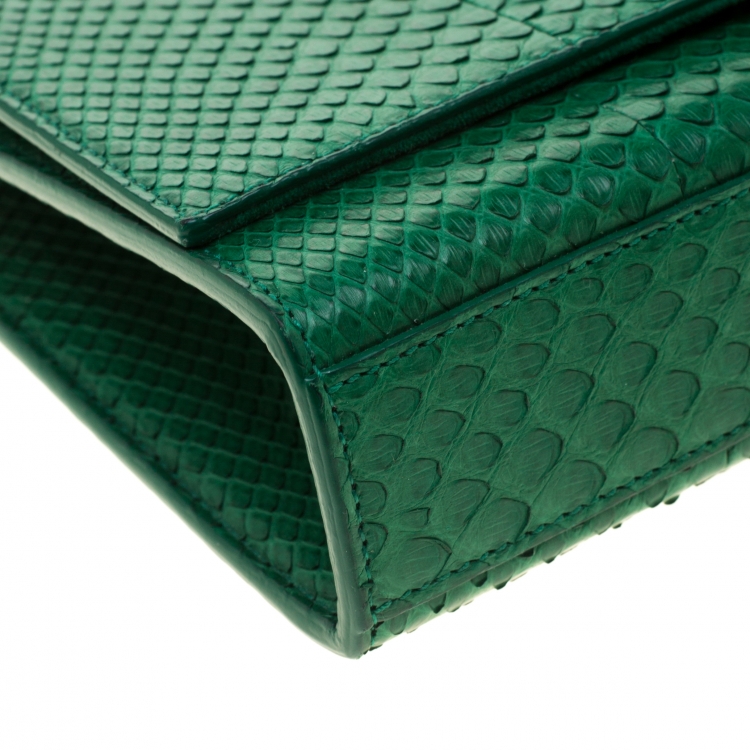 Pre Owned Saint Laurent Green Python Kate Monogram Shoulder Bag