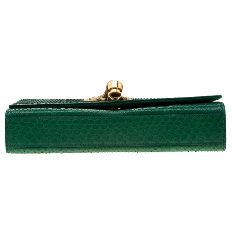 Pre Owned Saint Laurent Green Python Kate Monogram Shoulder Bag