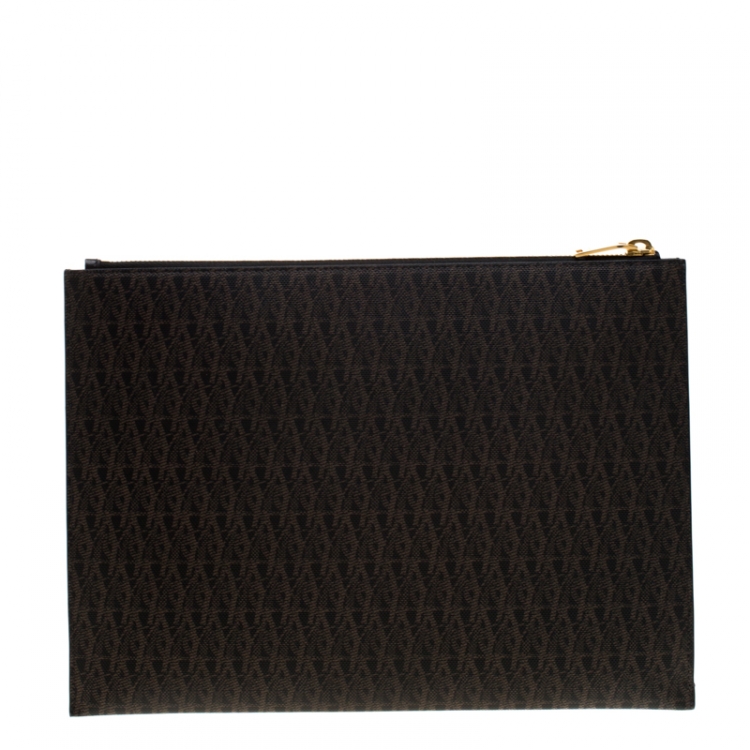 Pre Owned Saint Laurent Brown Monogram Coated Canvas Zip Pouch