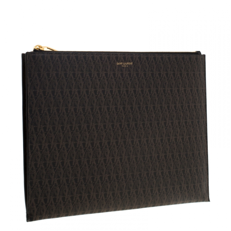 Pre Owned Saint Laurent Brown Monogram Coated Canvas Zip Pouch