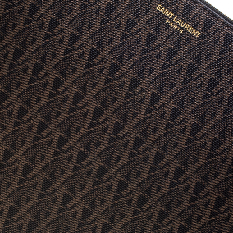 Pre Owned Saint Laurent Brown Monogram Coated Canvas Zip Pouch