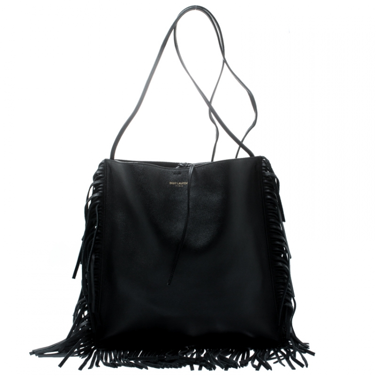 black fringe shoulder bag