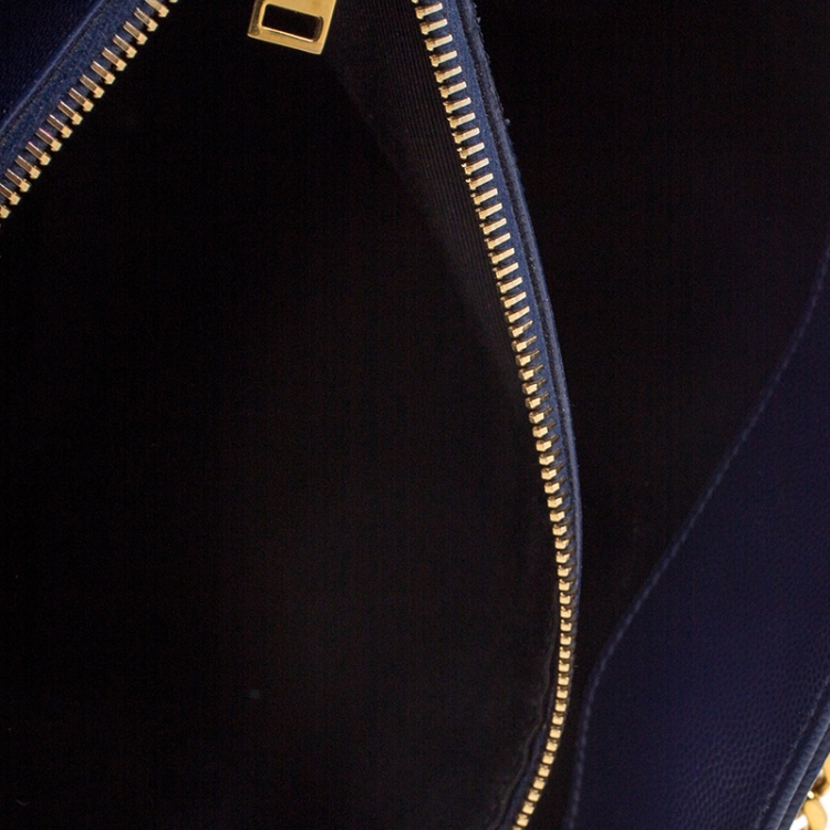 Pre Owned Saint Laurent Blue Matelasse Leather Cassandre Shopper Tote
