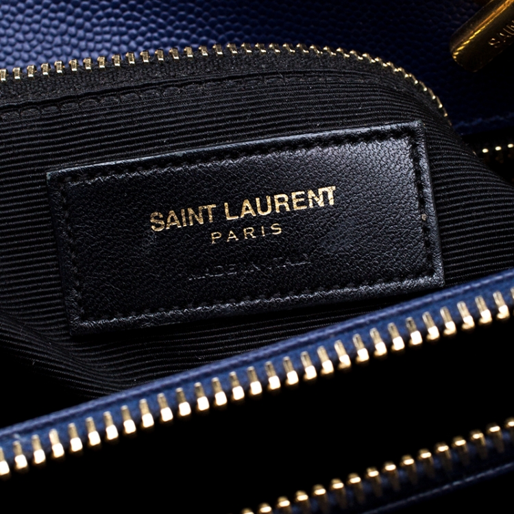 Pre Owned Saint Laurent Blue Matelasse Leather Cassandre Shopper Tote