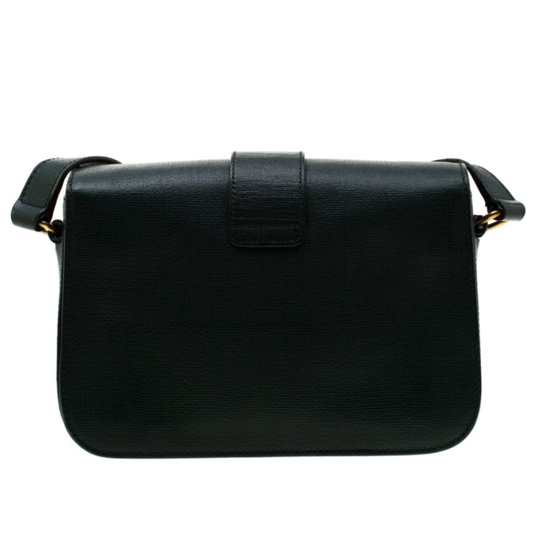 Pre Owned Saint Laurent Green Textured Leather Medium Chyc Flap Bag