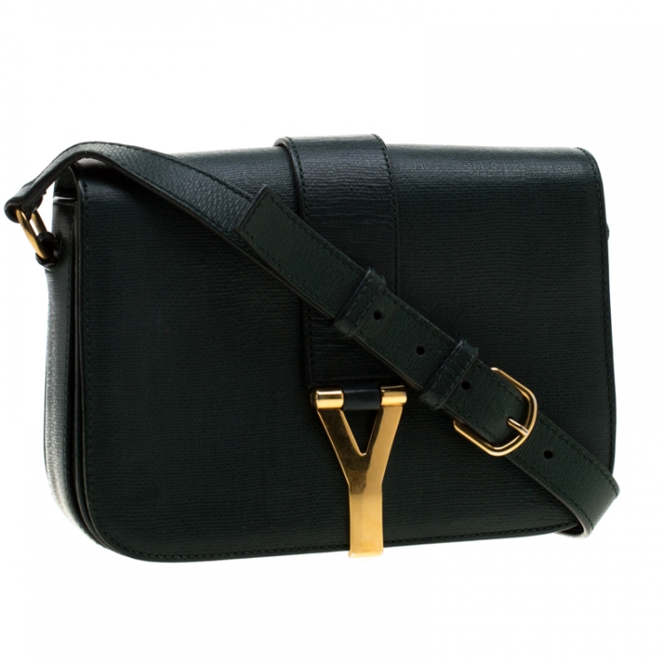Pre Owned Saint Laurent Green Textured Leather Medium Chyc Flap Bag