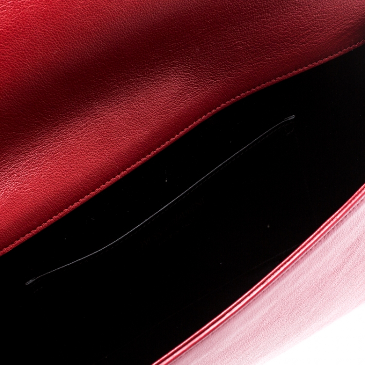 Pre Owned Saint Laurent Red Leather Belle De Jour Flap Clutch