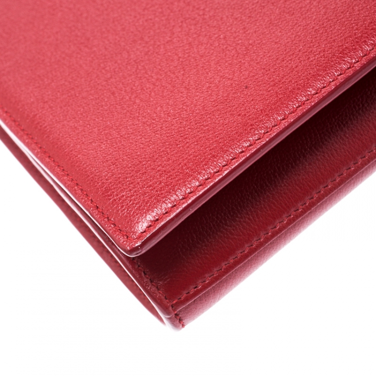 Pre Owned Saint Laurent Red Leather Belle De Jour Flap Clutch