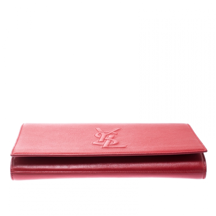 Pre Owned Saint Laurent Red Leather Belle De Jour Flap Clutch