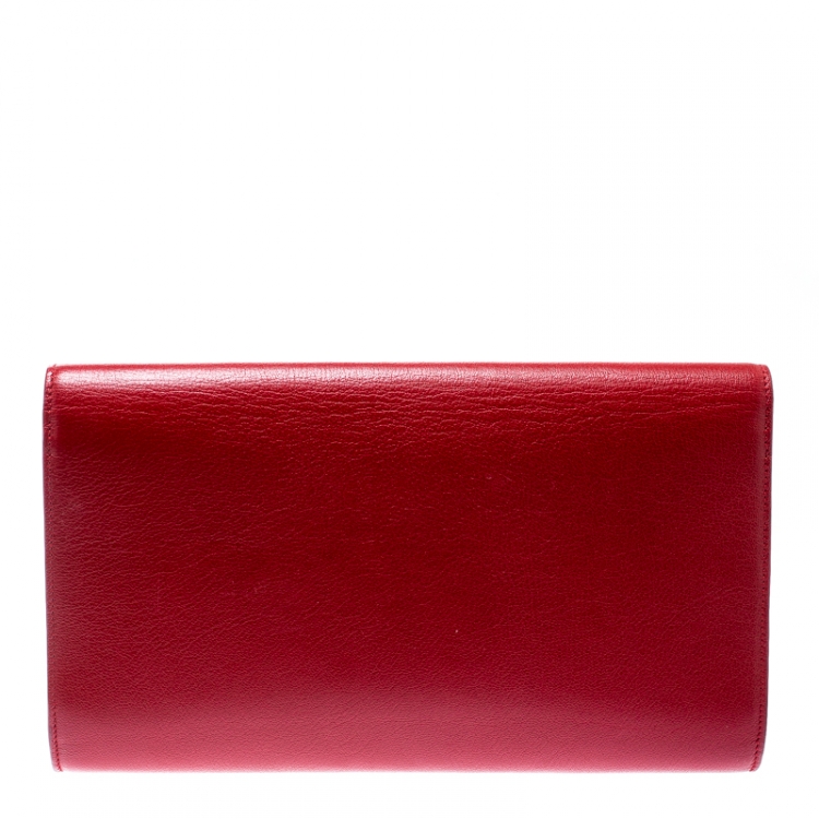 Pre Owned Saint Laurent Red Leather Belle De Jour Flap Clutch