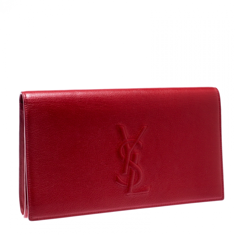 Pre Owned Saint Laurent Red Leather Belle De Jour Flap Clutch