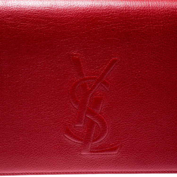 Pre Owned Saint Laurent Red Leather Belle De Jour Flap Clutch