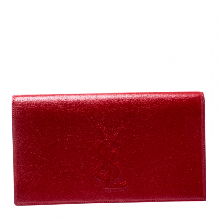 Pre Owned Saint Laurent Red Leather Belle De Jour Flap Clutch
