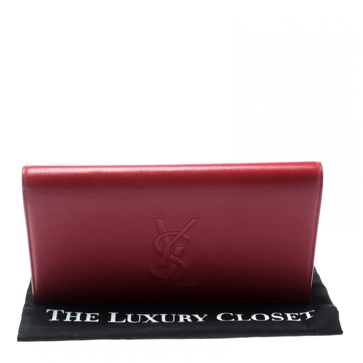 Pre Owned Saint Laurent Red Leather Belle De Jour Flap Clutch