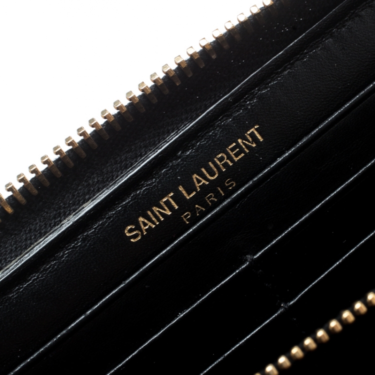 Pre Owned Saint Laurent Paris Black Leather Zip Around Wallet