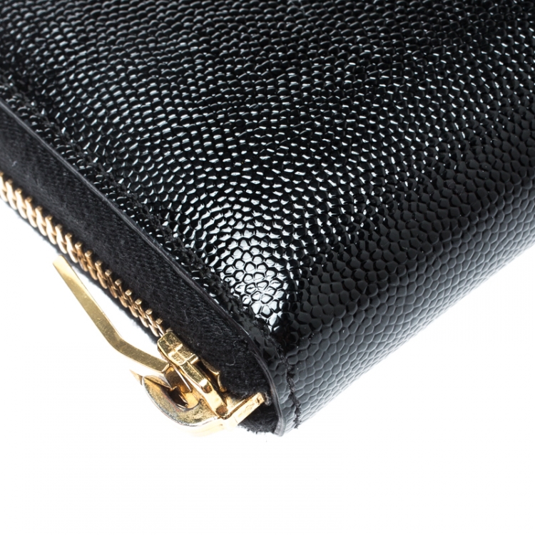 Pre Owned Saint Laurent Paris Black Leather Zip Around Wallet