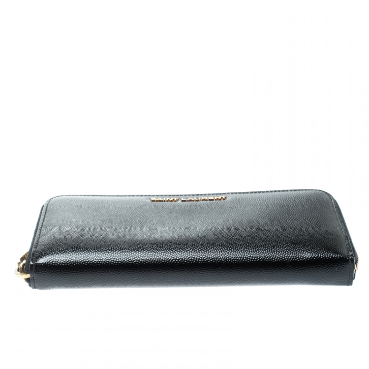 Pre Owned Saint Laurent Paris Black Leather Zip Around Wallet