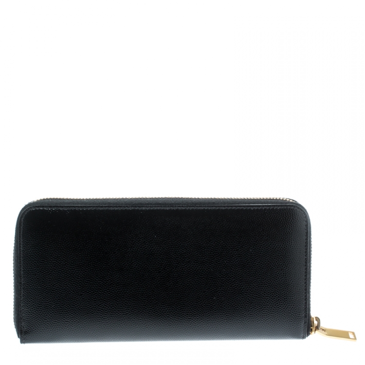 Pre Owned Saint Laurent Paris Black Leather Zip Around Wallet