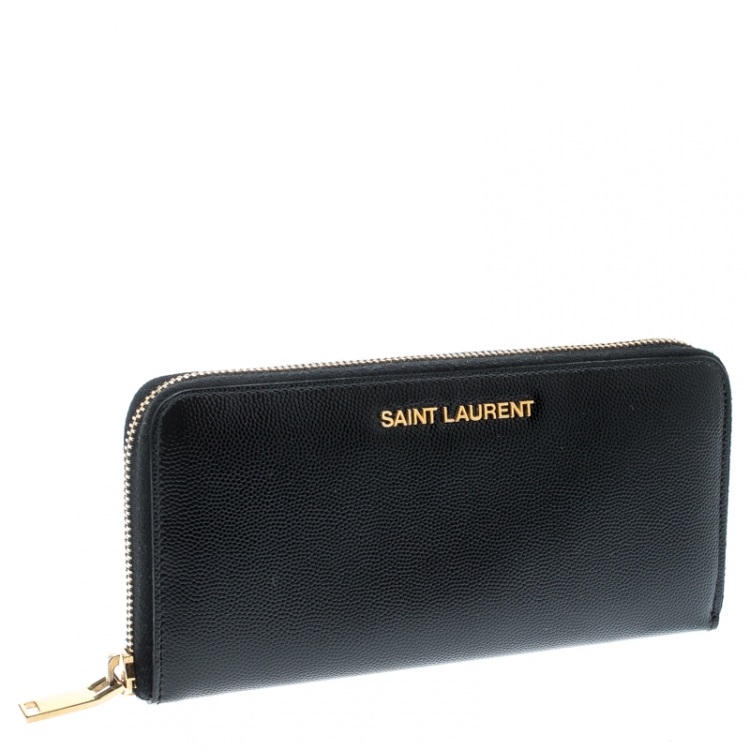 Pre Owned Saint Laurent Paris Black Leather Zip Around Wallet