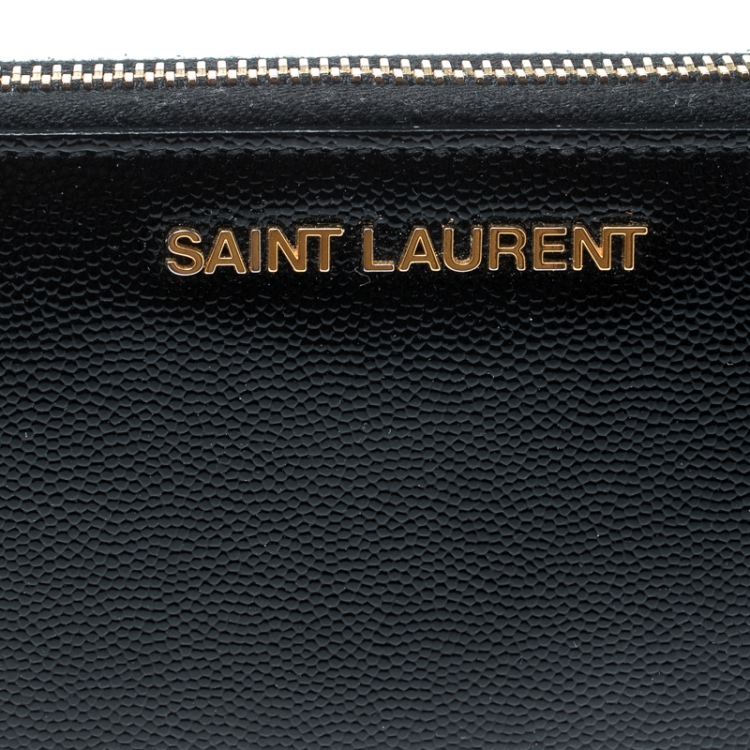 Pre Owned Saint Laurent Paris Black Leather Zip Around Wallet