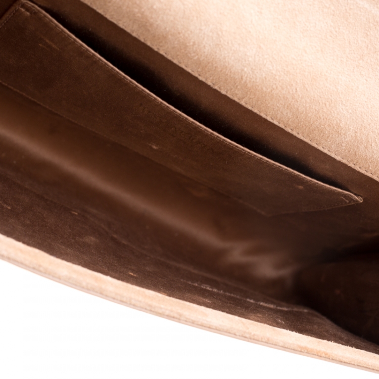 Pre Owned Saint Laurent Nude Patent Leather Belle De Jour Flap Clutch