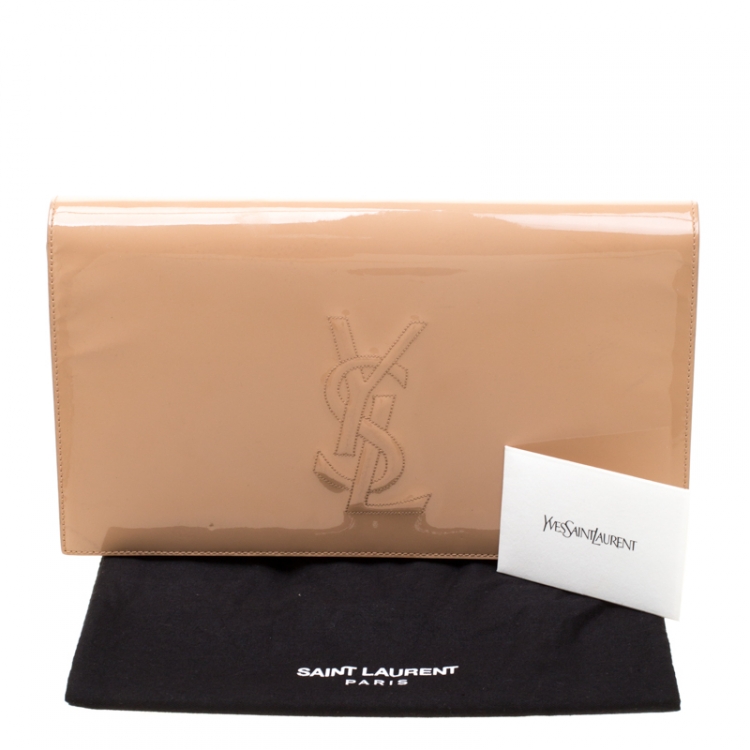 Pre Owned Saint Laurent Nude Patent Leather Belle De Jour Flap Clutch