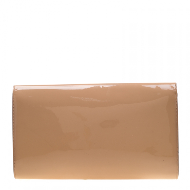 Pre Owned Saint Laurent Nude Patent Leather Belle De Jour Flap Clutch