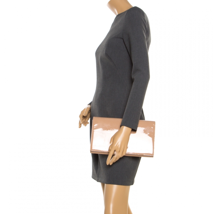 Pre Owned Saint Laurent Nude Patent Leather Belle De Jour Flap Clutch
