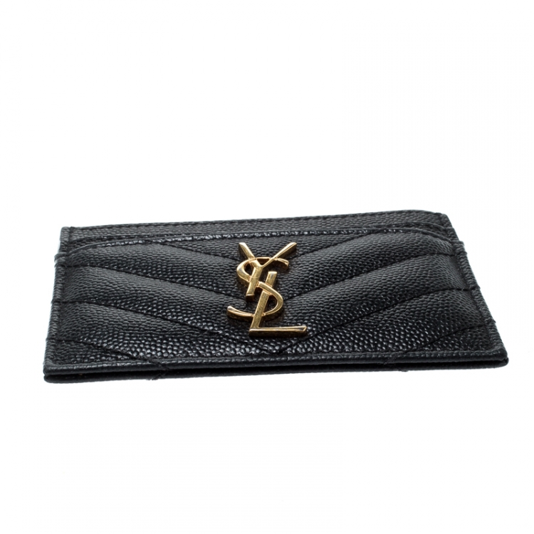 Pre Owned Saint Laurent Black Monogram Matelasse Leather Logo Card Holder