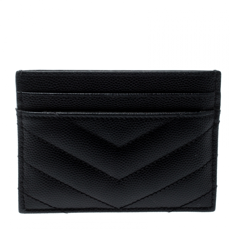 Pre Owned Saint Laurent Black Monogram Matelasse Leather Logo Card Holder