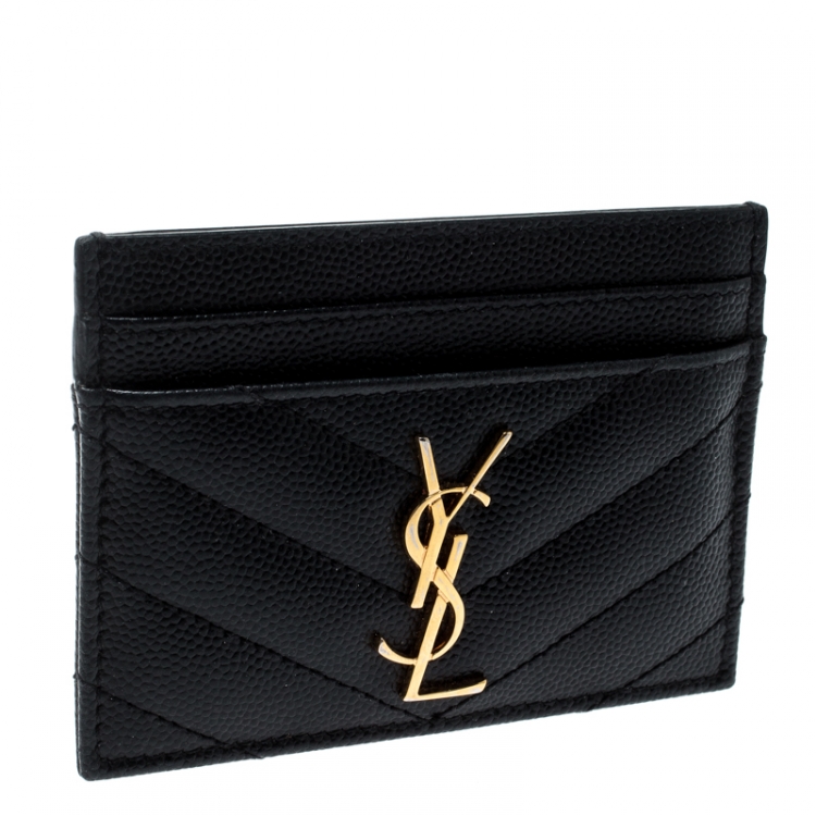 Pre Owned Saint Laurent Black Monogram Matelasse Leather Logo Card Holder
