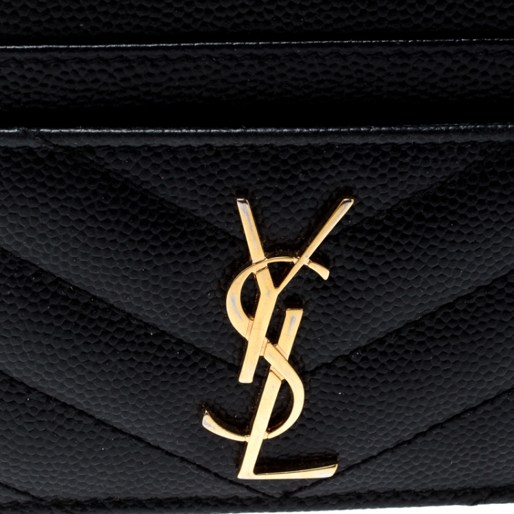 Pre Owned Saint Laurent Black Monogram Matelasse Leather Logo Card Holder