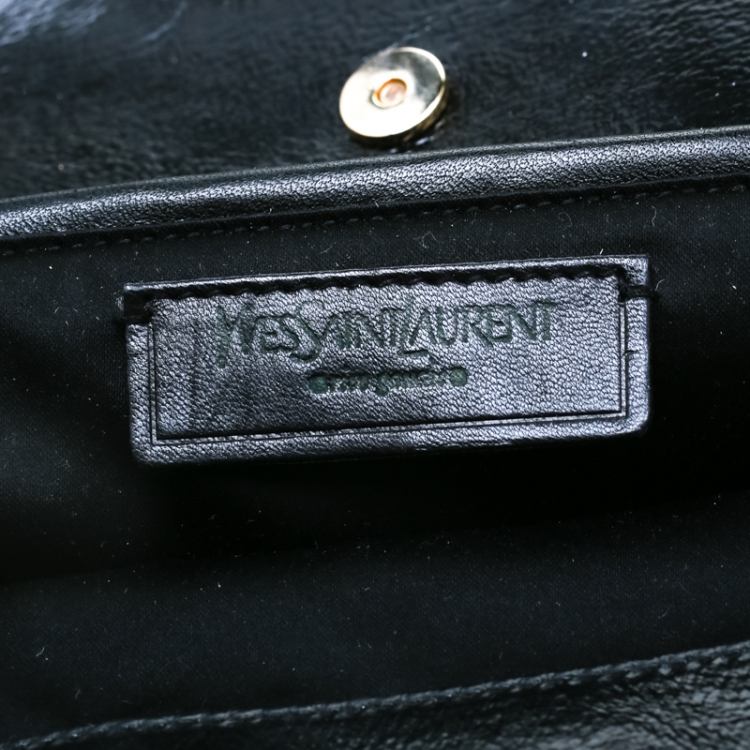 Pre Owned Saint Laurent Black Glazed Leather Croc Embossed Small Tribute Tote