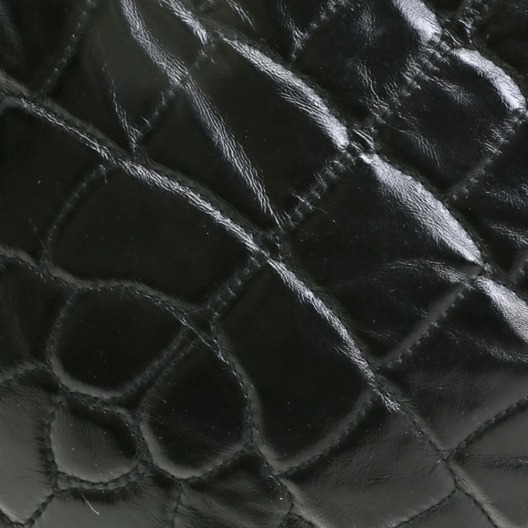 Pre Owned Saint Laurent Black Glazed Leather Croc Embossed Small Tribute Tote