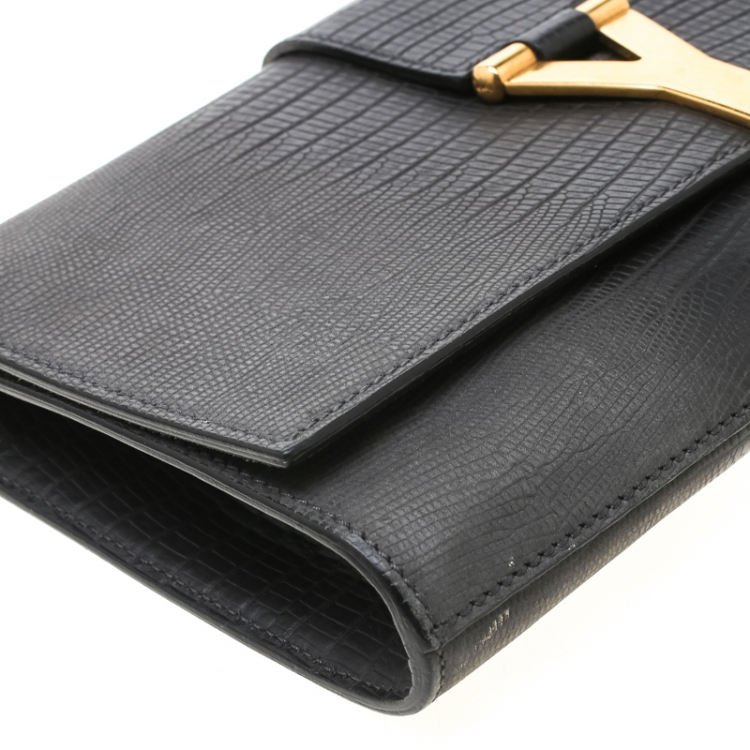 Pre Owned Saint Laurent Black/Grey Ombre Lizard Embossed Leather Large Chyc Clutch