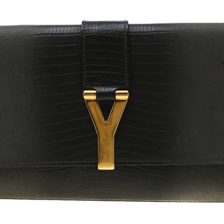 Pre Owned Saint Laurent Black/Grey Ombre Lizard Embossed Leather Large Chyc Clutch